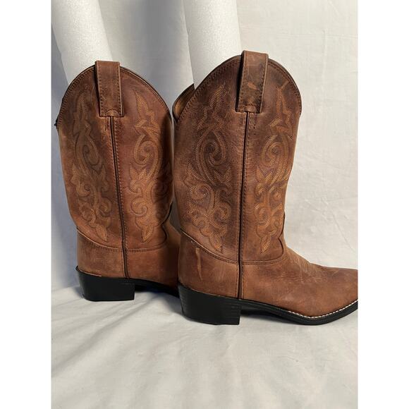 Justin Western Cowboy Boots Brown Leather Youth Size 3D (Big Kids) - Picture 6 of 8